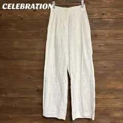 ♦︎【CELEBRATION】リネン ホワイト ワイドパンツ　ウエストゴム 麻S