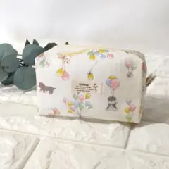 風船わんこのボックス型ポーチ・アイボリー　＃n1535