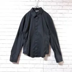 【UNIQLO/ユニクロ】ストレッチシャツM ダークグレー 隠しボタン 綿混紡