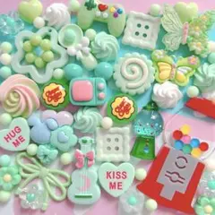デコパーツまとめ売り ❁⃘ デコパーツアソート ホイップデコ デコケース 緑