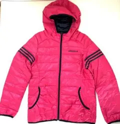 美品 adidas アディダス ダウンジャケット フード ピンク L