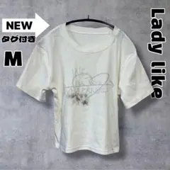 【新品】Lady like ラインストーン ハートロゴ コンパクトTシャツ M