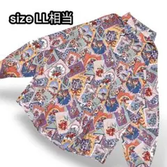 花柄シャツ レトロ柄ブラウス 大きいサイズ ゆったり【LL相当】くすみカラー