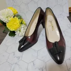 CHANEL タッセル 配色 パンプス ローファー チャンキーヒール
