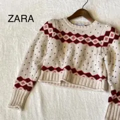 【ZARA】ショート丈ニット 長袖セーター Mサイズ ハート柄 トップス