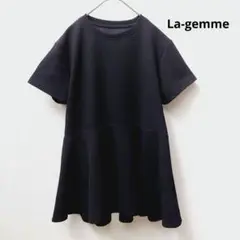 La-gemme　ペプラム半袖トップス　L　ブラック　ラジエム