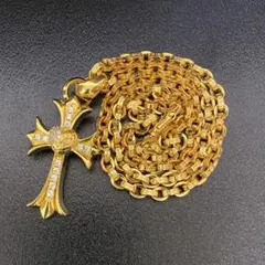 【22k・gp加工】　 大クロス　梵字　ペーパーチェーン　55cm