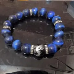 青と黒のビーズ ストレッチブレスレット