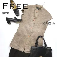 KRIZIAクリツィア イタリア製 バンドカラーリネンミドル丈ジャケット
