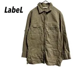 【LabeL】リネンコットンシャツ　麻混　袖ロールアップ　ポケット　M