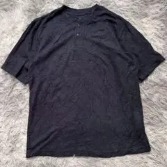 美品✨【UNIQLO】 ネイビー ボタン付きTシャツ (M) 綿混 カジュアル