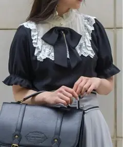 axes femme リボンブローチ付リブプルオーバー 実物写真有り