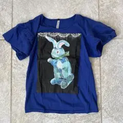 あちゃちゃむムチャチャ　ウサギバルーン袖 ネイビー Tシャツ