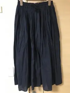 ネイビー プリーツ ロングスカート　綿100%
