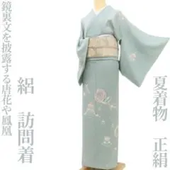 夏着物 正絹 絽“じゃ、じゃ〜ん！と鏡裏文を披露する唐花や鳳凰”訪問着 J-75