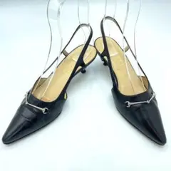★美品★グッチ ミュール 24 黒 ストラップ ホースビット レディース 靴