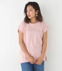 SLY 凹凸ワッフル素材 サイドスリット ベーシックTシャツ ピンク F