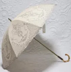 新品【晴雨兼用 長傘】麻混 繊細 豪華刺繍 持ち手シャレ感 雨傘 日傘