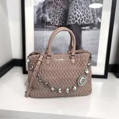美品 ミュウミュウ ナッパクリスタル 2wayバッグ ピンクベージュ