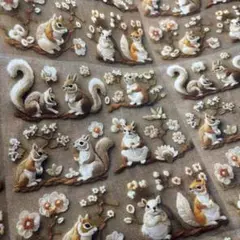 1㍍長大好評リスさん刺繍のプリント生地ハギレ布