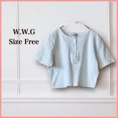 【最終価格】W.W.G 半袖Tシャツ クロップド フリー 白リブ編 ショート丈