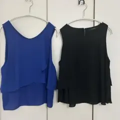 2点セット　ノースリーブトップス（青・黒）　ブラウス