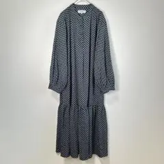 【LE SOUK HOLIDAY】ネイビー 幾何学模様シャツワンピース/L