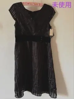 未使用　黒いストライプドレス フレンチスリーブ