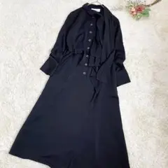 ほぼ新品同様★ アキラナカ ボウタイワンピース ドレスワンピ ベルト付き 2 黒