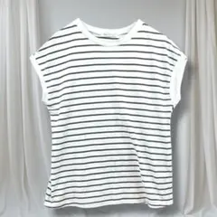 ローズファーム ボーダー柄 フレンチスリーブTシャツ Lサイズ 白黒 綿100%