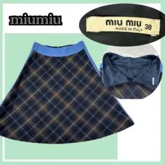 miumiu チェック柄　ミニスカート　最終値下げ！ Miu Miu チェック ミニスカート | グリーン | FARFETCH JP