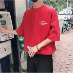 プリント 半袖 Tシャツ カットソー ユニセックス レッド M 新品未使用
