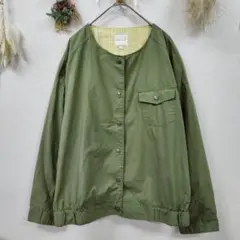 【ノースオブジェクトプチ】 ジップアップブルゾン ノーカラージャケット L 麻