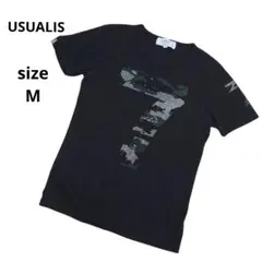 希少 ウザリス USUALIS 迷彩 カモフラ ラインストーン Tシャツ M 黒