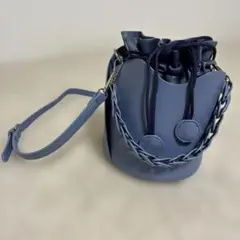 ブルーグレー 巾着型 ショルダーバッグ 美品