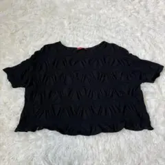 遊　小竹正　柄　Tシャツ　ブラック　ショート丈