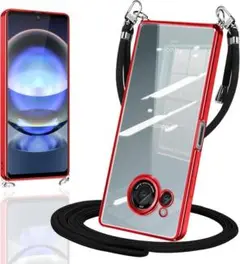 AQUOS R8 ケース クリア ショルダー メッキ加工TPUバンパー(レッド)