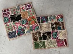 【新品インド製】パッチワーク刺繍クッションカバー2枚セット