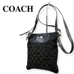COACH◆オプアート ショルダーバッグ キャンバスロゴ馬車 黒 レディース