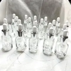 透明ガラス空き瓶 20個セット　角瓶　スポイト付き　10ml シルバー