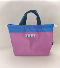 撥水加工★軽いマリンミニトート、お弁当袋巾着、ナイロンバッグ手提げ　　碇　海遊び