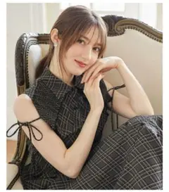 ノースリーブシャツワンピース ブラック系チェック