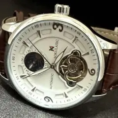 新品 AOKULASIC 自動巻機械式腕時計 メンズウォッチ ホワイトラウンド