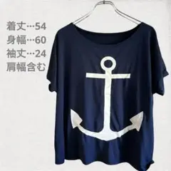 ネイビー アンカープリント 半袖Tシャツ