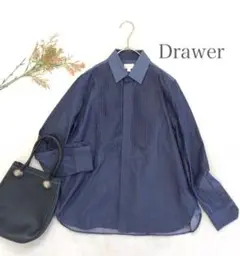 美品!Drawer ドゥロワー フリルシャンブレー ドレスシャツ 青