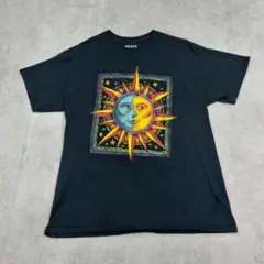 月と太陽　アート　MAD ENGINE　半袖　Tシャツ　古着　ブラック　黒　L
