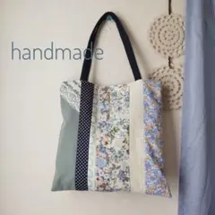 ハンドメイド✳✳パッチワーク　トートバッグ　サブバッグ　ブルー花柄