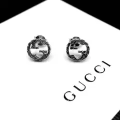 ほぼ未使用 GUCCI グッチ ピアス インターロッキング 燻 両耳 アラベスク
