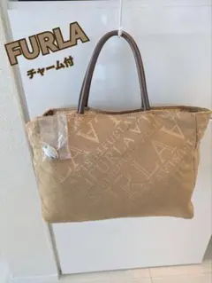 フルラ ビジネスバッグ A4 ノートPC ハンドバッグ ベージュ 茶系 ロゴ刺繍