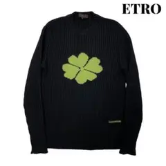 【美品】ETRO エトロ ウール クローバー ニット セーター L ブラック
